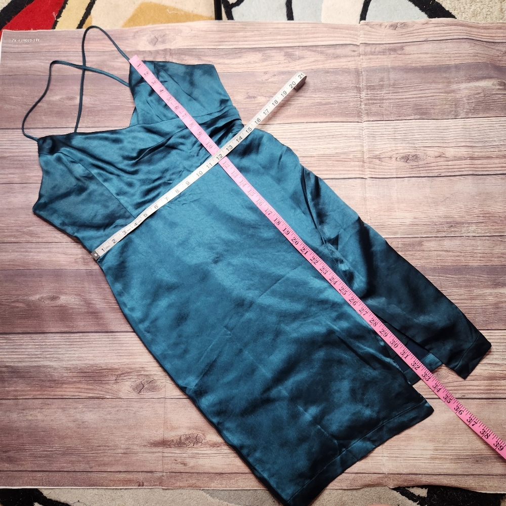 Lulus Hot Night Out Teal Green Satin Surplice Faux-Wrap Dress - Picture 2 of 7